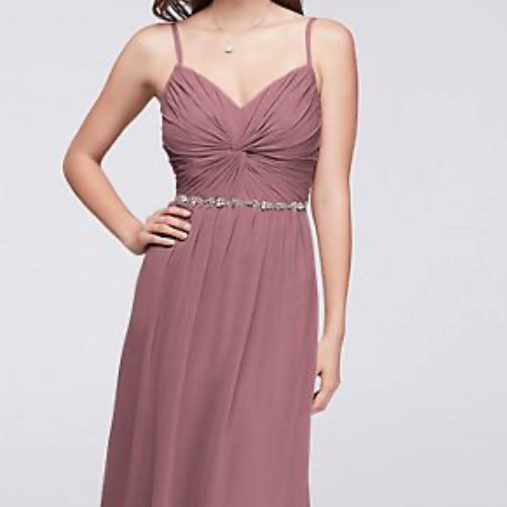 Twist Bodice Chiffon Dress wBeaded Belt Bridesmaid